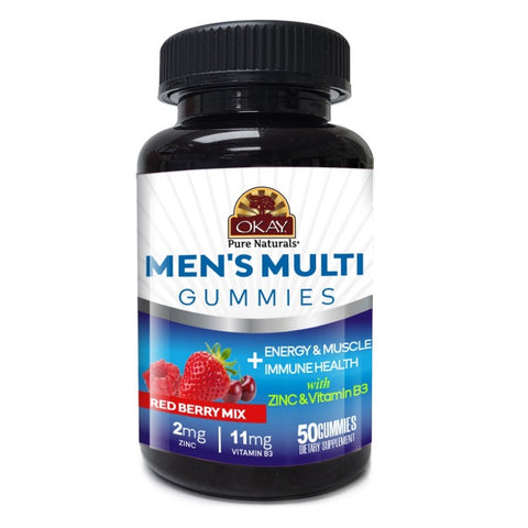 OKAY Gummies Men's Multi 50 Count Red Berry Mix Flavor Zinc Vitamin B3