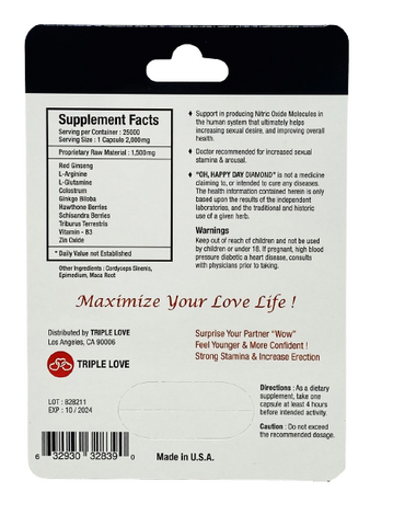 Oh Happy Day Diamond 25000 Pill Men Libido Enhancer 1 Capsule