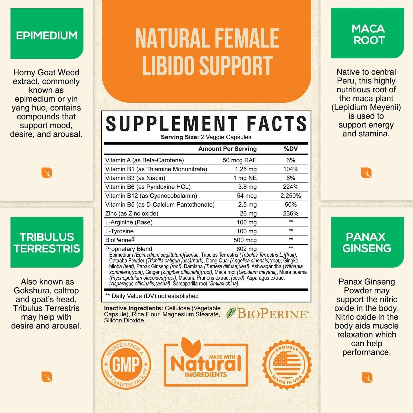 Female Libido Maca Tribulus Horny Goat Weed Supplement 120ct