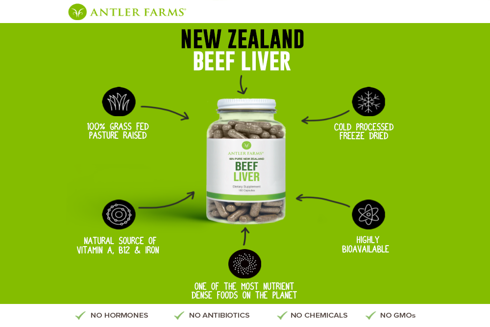 Antler Farms Pure New Zealand Beef Liver 180 Capsules