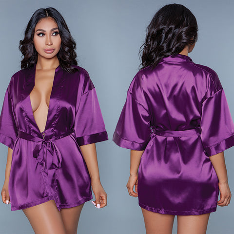 BeWicked Satin Robe-Purple 3X-Hanging