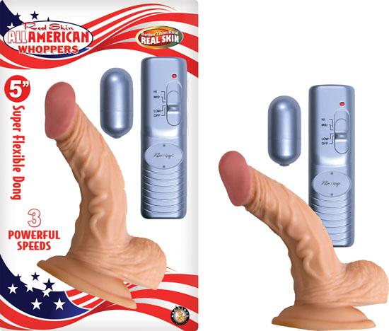 All American Whopper 5 inches Vibrating Dildo, Balls Beige