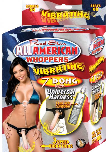 All American Whoppers 7 inches Vibrating Dong Universal Harness Beige