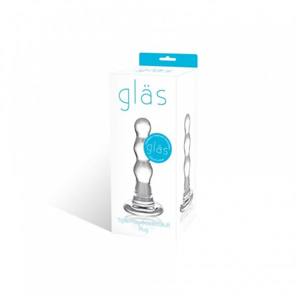 Glass Triple Play Beaded Butt Plug Clear