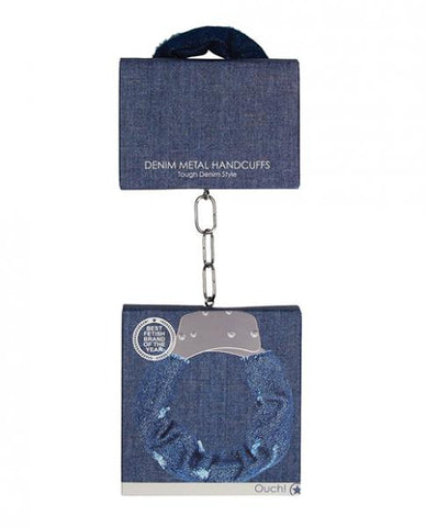 Shots Ouch Denim Metal Handcuffs - Blue