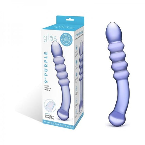 Purple Rain Ribbed Glass Dildo