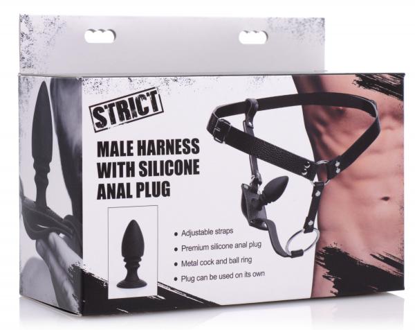 Male Cock Ring Harness With Silicone Butt Plug