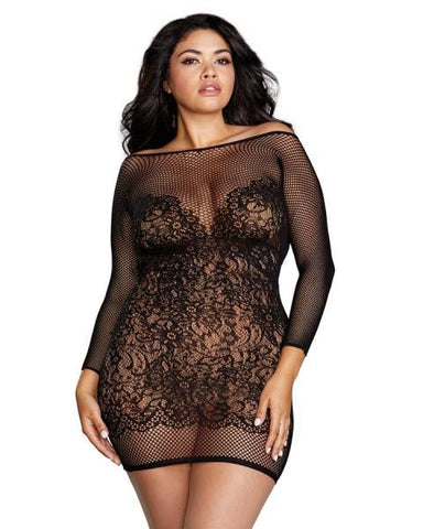 Seamless Fishnet & Lace Versatile Chemise Black Queen