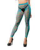 Beverly Hills Naughty Girl Crotchless Front Mesh & Side Design Leggings Turquoise O/s