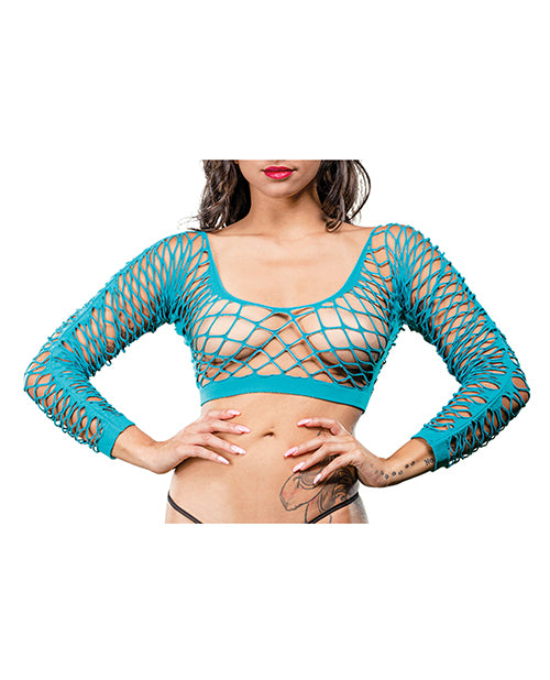 Beverly Hills Naughty Girl Crotchless Front Mesh & Side Design Leggings Turquoise O/s