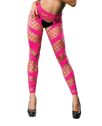 Beverly Hills Naughty Girl Crotchless Mesh & Fishnet Leggings Pink O/s