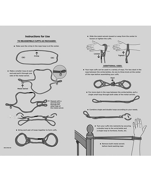 Merci Hogtie - Bind & Tie Wrist or Ankle Cuffs - 6 mm Hemp -Black