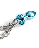 Nixie Metal Butt Plug w/Inlaid Jewel & Fur Cuff Set - Blue Metallic