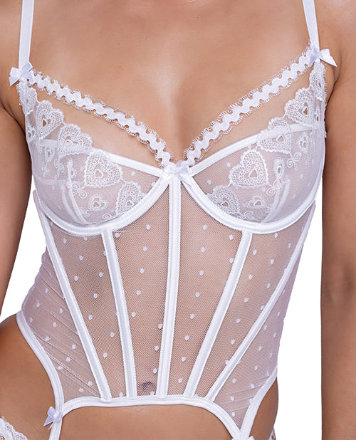 Forever Yours Embroidered Bustier & Thong White Lg