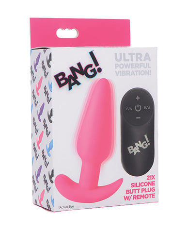 Bang! 21X Vibrating Silicone Butt Plug w/Remote - Pink