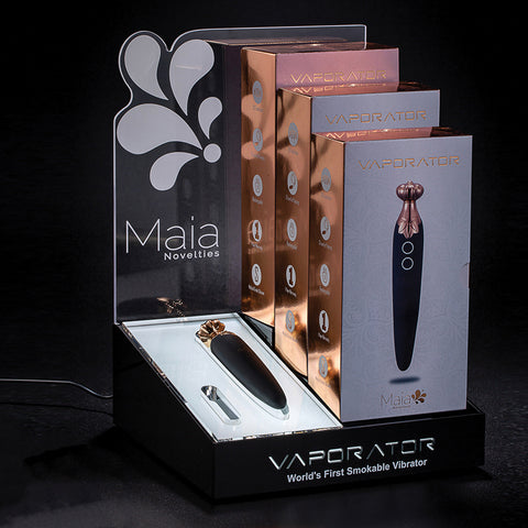 Maia Vaporator Display Lighted Display-Includes:
2 Black Vaporator, 1 Pink Vaporator, 1 Black Tester Cartridge (not included)