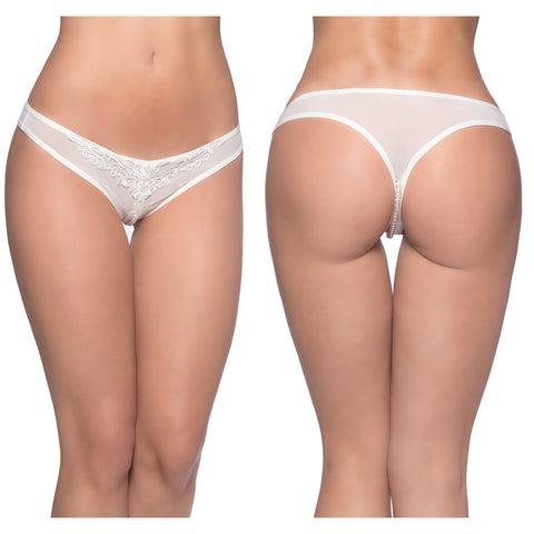 Paradise Crotchless Pearl Thong-White O/S-Hanging