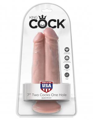 King Cock 7 inches Two Cocks One Hole Beige Dildo