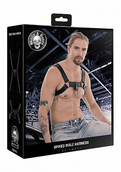Ouch! Skulls & Bones Male Harness with Spikes Black