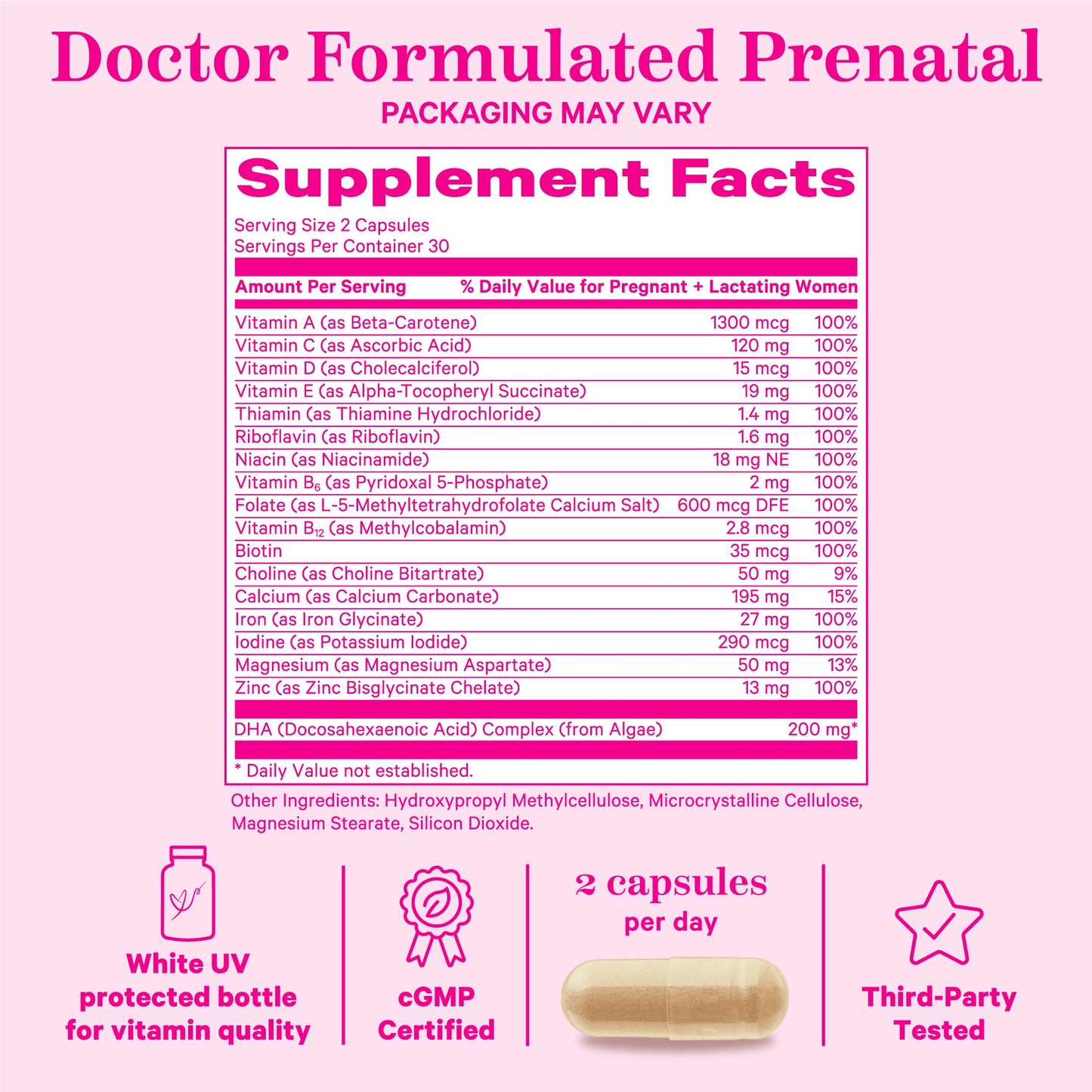 Pink Stork Prenatal Vitamins DHA Folate & Iron 180 Capsules