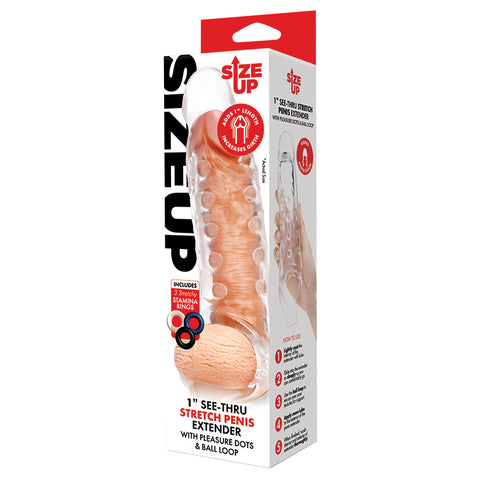 Size Up See Thru Studded Penis Extender with Ball Loop 1.5 Inch