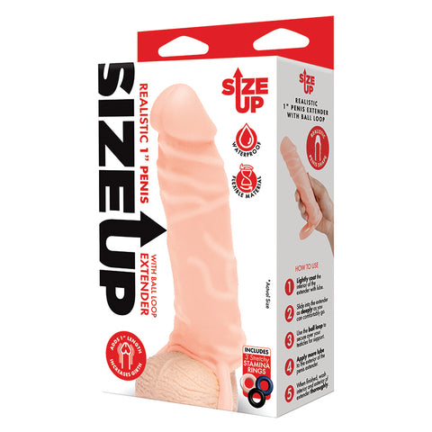 Size Up Realistic Penis Extender with Ball Loop-Flesh 1 Inch