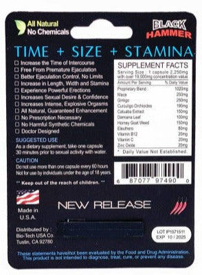 Black Hammer 19000 Triple Maximum Power Male Enhancer Black Pill