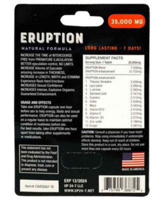 Eruption 35000 mg Natural Formula Male Sexual Enhancement Gold Pill