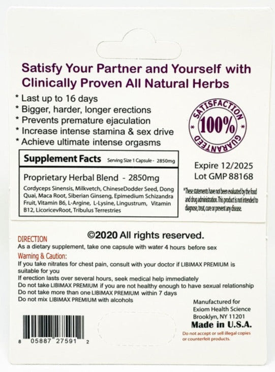 New Premium 2850mg Sexual Performance Enhancement for Men 1 Pill