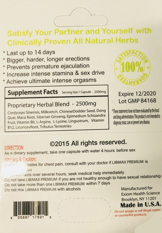 Libimax Premium 2500mg - Sexual Performance Enhancement for Men 24 Pills