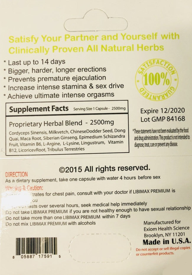 Libimax Premium 2500mg - Sexual Performance Enhancement for Men 1 Pill