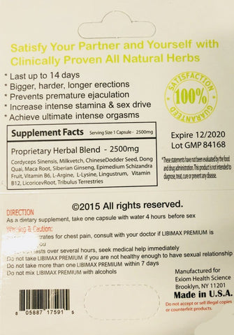 Libimax Premium 2500mg - Sexual Performance Enhancement for Men 24 Pills