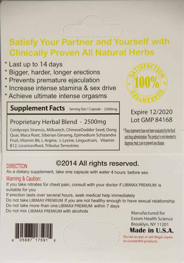 L-Premium 2500mg Sexual Performance Enhancement for Men 1 Pill