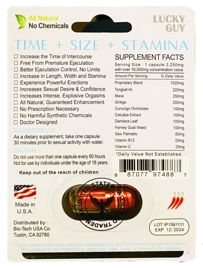 Lucky Guy Triple Maximum Power Male Sexual Performance Enhancement Pill