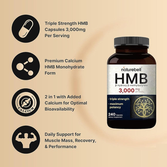 NatureBell HMB 3000mg Triple Strength Supplement 240 Capsules