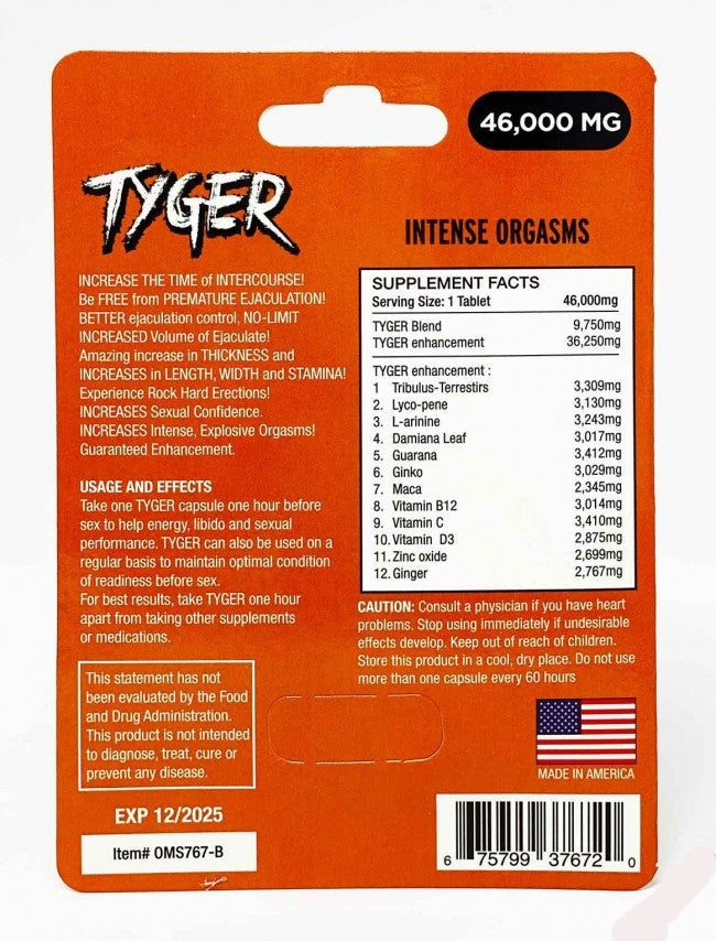 Tyger 46000mg Male Enhancement Gold Pill