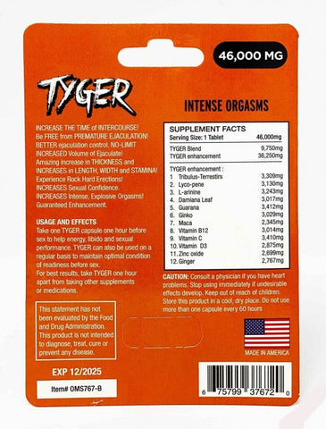 Tyger 46000mg Male Enhancement Gold Pill