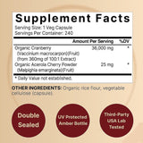 NatureBell Organic Cranberry Pills Acerola Urinary Tract Health Support 240 Capsules