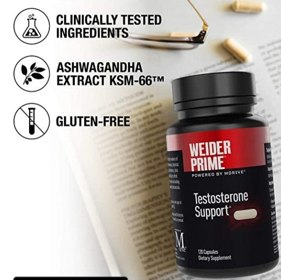 Weider Prime Testosterone Supplement for Men 120 Capsules
