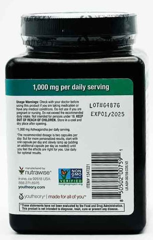 Youtheory Ashwagandha 1000mg Dietary Supplement 150 Pills