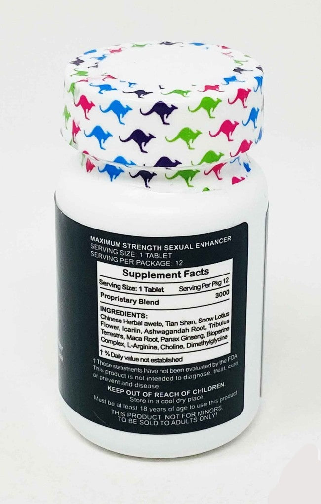 Kangaroo 2K Blue Mega 3000 Male Enhancements 12 Pills Bottle