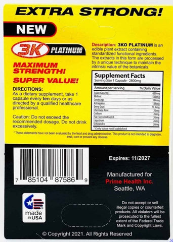 3 KO Solo Gold Platinum Male Libido Enhancer Pill 2800mg
