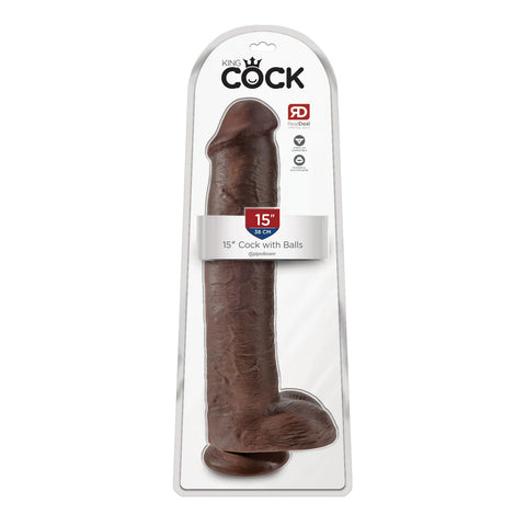 King Cock 15 Inch Cock With Balls Brown