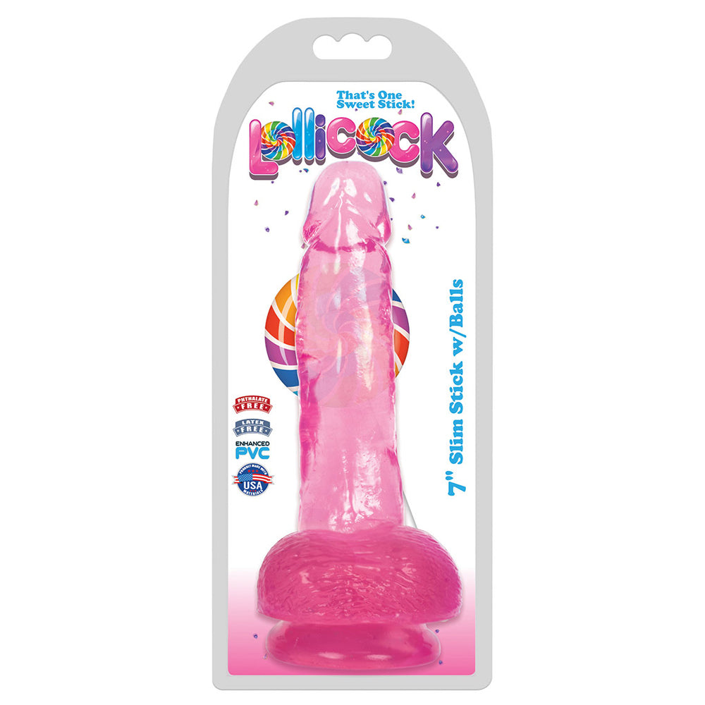 Lollicock 7 Inch Slim Stick W/Balls Cherry Ice