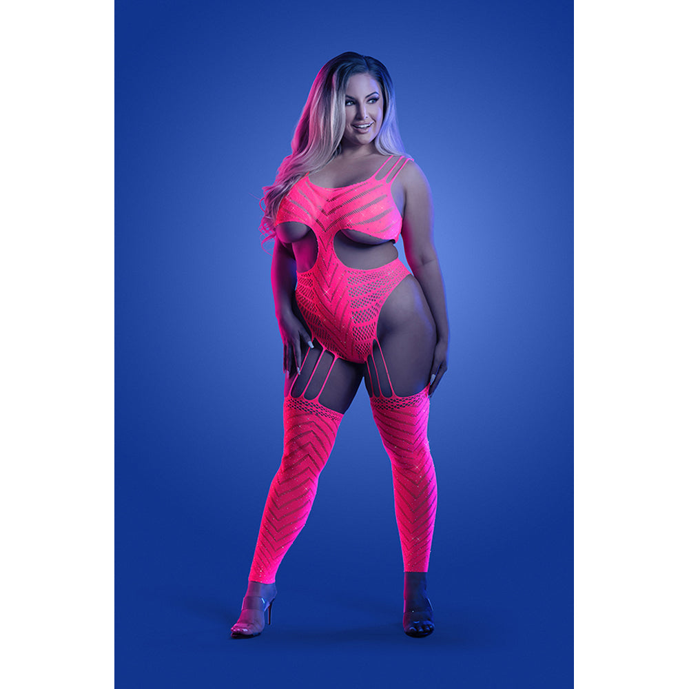 Wavelength Cutout Rhinestone Teddy Bodystocking Queen Size