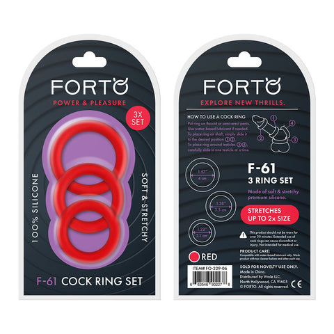 F-61: 3 Piece C-Ring Set 100% Silicone O/S Red