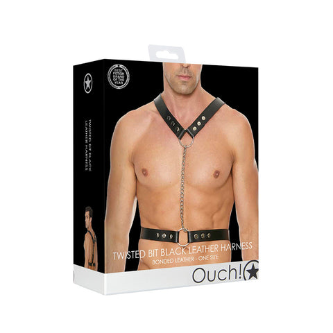 Ouch! Twisted Bit Black Leather Harness One Size Black