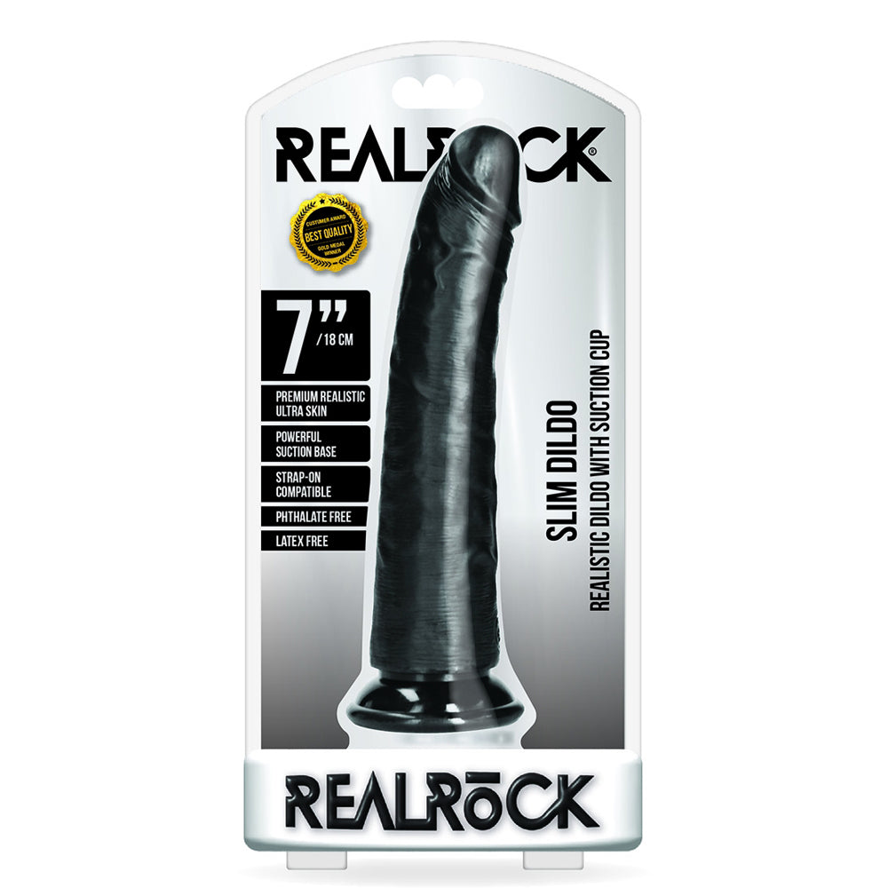 Slim Realistic Dildo Without Balls With Suction Cup 7 inch Black