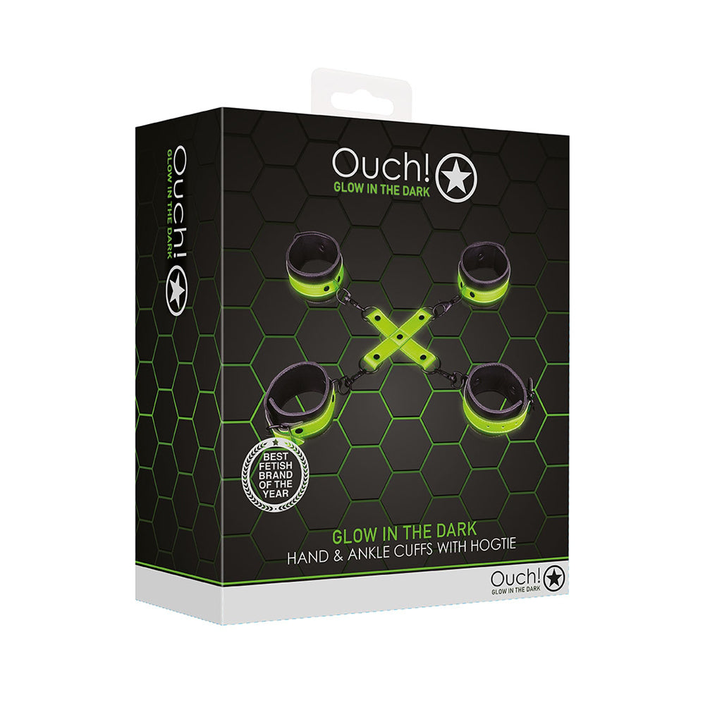 Ouch! Hand & Ankle Cuffs With Hogtie Glow In The Dark