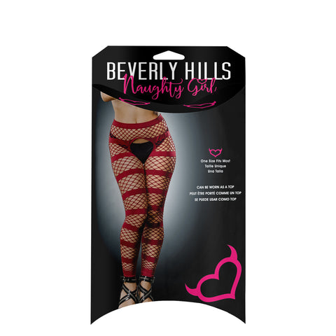 Ladies Sexy Dancer Horizontal Stripes Mesh Crotchless And Buttless Leggings Burgandy